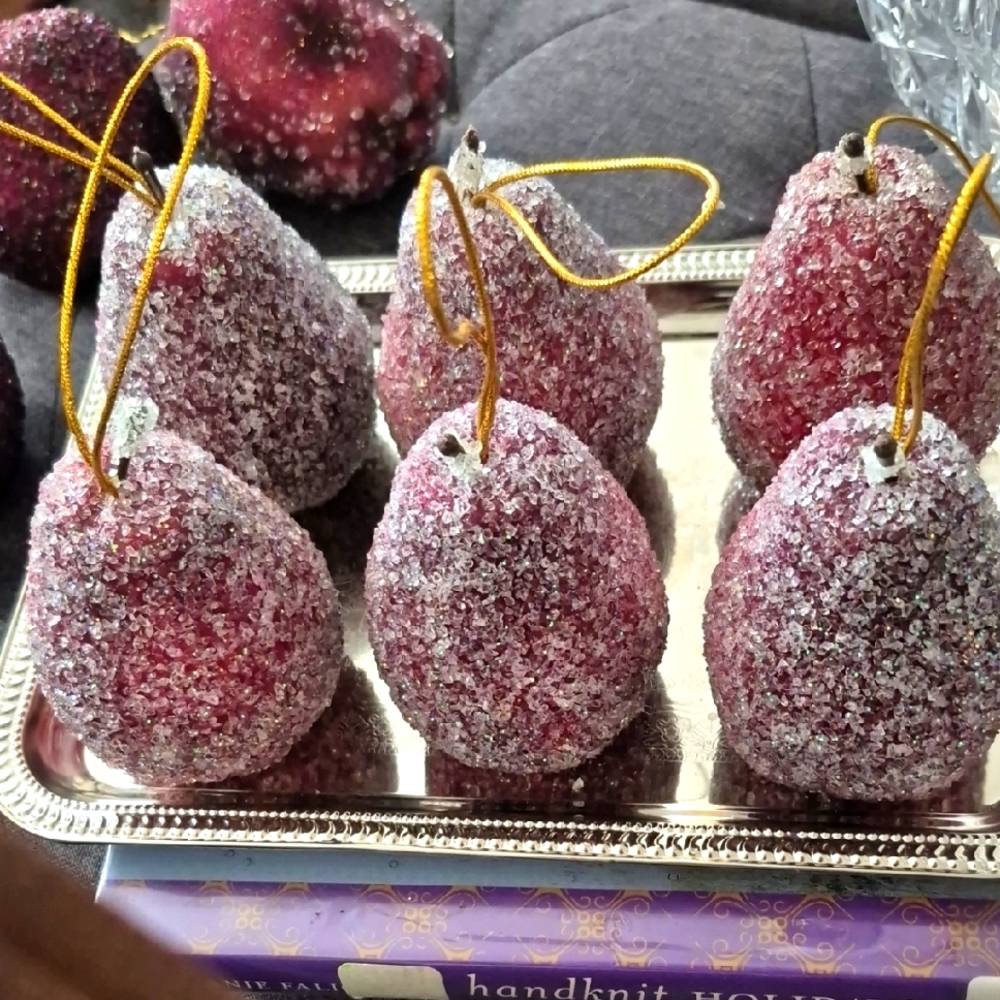 Vintage Sugared Pear Ornanents Set Of 6